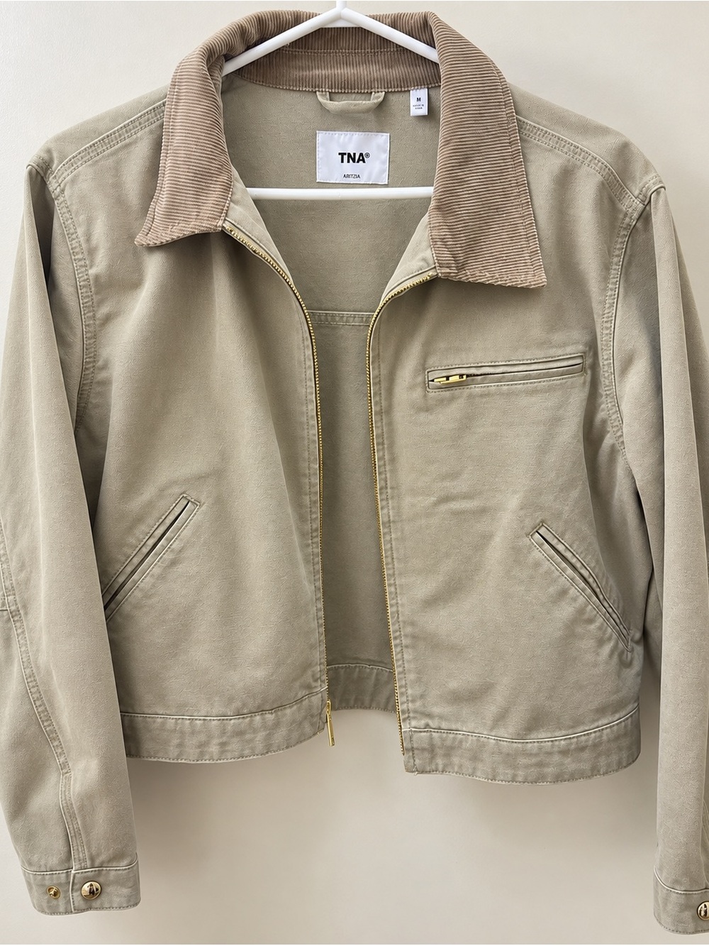 TNA Khaki Utility Jacket with Tan Corduroy Collar